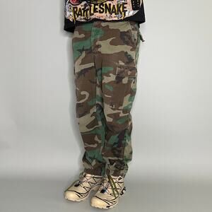 Vintage 90s Military Woodland Camo Pants 28x28 Baggy Wide Leg Small Short